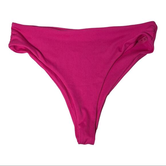 SHEIN Fuchsia Pink Ribbed High Cut Cheeky Bikini Bottom Size XL - Picture 5 of 5